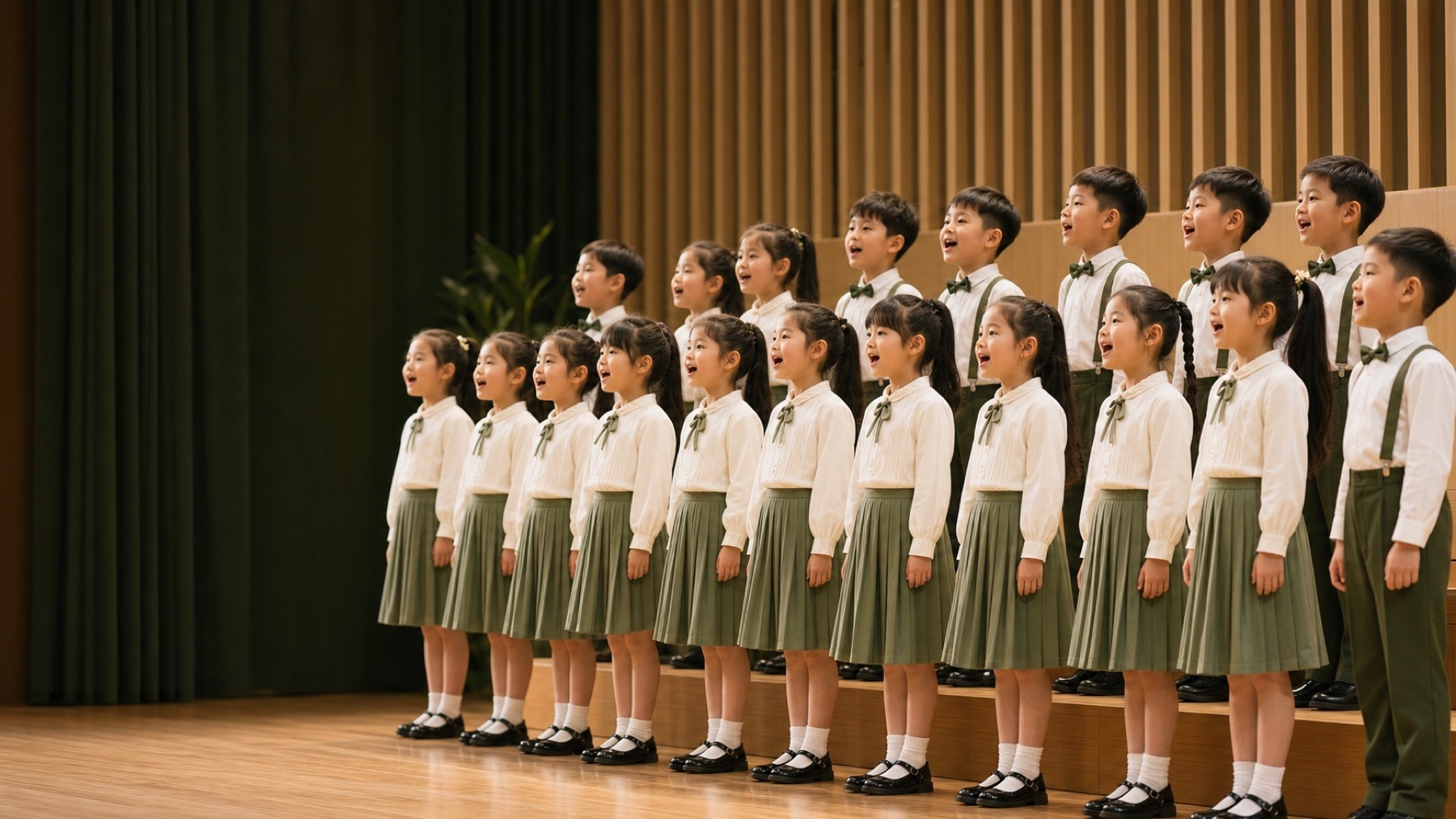 孩子们在舞台上进行合唱展示